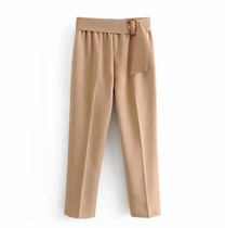 Khaki Pencil Pants Belt Waist Ladies Suit Pants Women High Waist Trousers 2019 Spring pantalones mujer