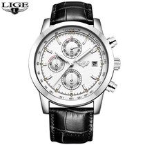 LIGE Mens Watches Top Brand Luxury Leather Casual Quartz Watch Men Military Sport Waterproof Clock Gold Watch