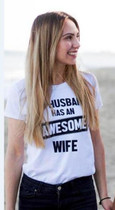 Wife & Husband Letter Print T Shirt