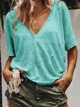 V Neck Short Sleeve Plain Basic T-Shirts
