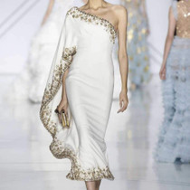 Printed One-Shouldered Fashion Evening Dress