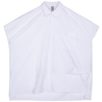 [EAM] Women Black Asymmetrical Big Size Blouse New Lapel Short Sleeve Loose Fit Shirt Fashion Tide Spring Summer 2020 1T537