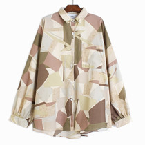 [EAM] Women Blue Pattern Printed Big Size Blouse New Lapel Long Sleeve Loose Fit Shirt Fashion Tide Spring Summer 2020 1U400