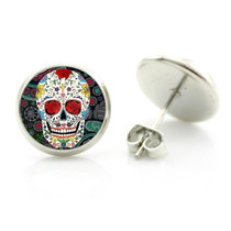 Sugar Skull glass cabochon women stud earrings