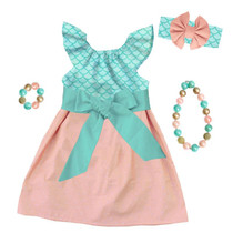 Coral Mermaid Dress Teal Scales Bow
