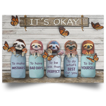 Sloths It's Okay Inspirational Quotes Poster Wooden Motivational Gifts Wall Art Decor