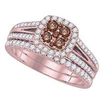 Wedding Collection | 14kt Yellow Gold Womens Round Brown Diamond Bridal Wedding Ring Band Set 1 Cttw |  Splendid Jewellery