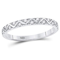 Diamond Stackable Band | 10kt White Gold Womens Round Diamond Zigzag Stackable Band Ring 1/10 Cttw |  Splendid Jewellery