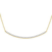 Diamond Pendant Necklace |  14kt Yellow Gold Womens Round Diamond Curved Bar Necklace 1 Cttw |  Splendid Jewellery