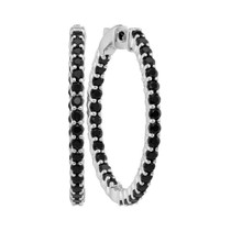 Earrings |  14kt White Gold Womens Round Pave-set Black Sapphire Inside Outside Hoop Earrings 3-3/4 Cttw |  Splendid Jewellery