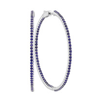 Earrings |  14kt White Gold Womens Round Blue Sapphire Slender Hoop Earrings 4-1/3 Cttw |  Splendid Jewellery