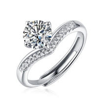 Round Brilliant Cut Moissanite Diamond Ring Adjustable Size