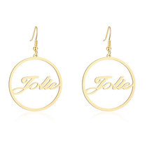 JOSEOD Personalized Round Cursive Name Earrings