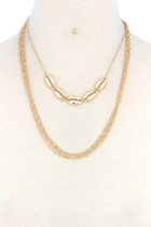 Coffee Bean Seashell Charm Metal Layered Necklace