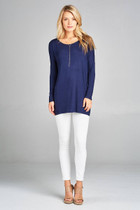 Ladies fashion long sleeve round neck rayon spandex jersey tunic top