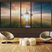 Airplane Flying Over Runway Printed Canvas Prints (5 Pieces)