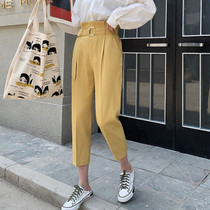 BGTEEVER Casual Pants Women Solid High Waist Belted Pencil Pants Office Lady Suit Pants Elegant Women Trousers 2019