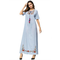 Arabic Islamic Dubai Kaftan Abaya Middle Eastern Muslim Embroidery Short Sleeve Hijab Dress Moroccan Turkey Elegant Casual Robe