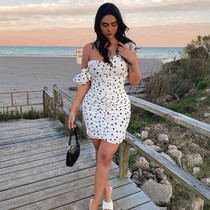 NewAsia Ruffles Polka Dot Vintage Dress Women Off The Shoulder Boho Elegant Party Dress Backless Sexy Summer Dresses Vestidos