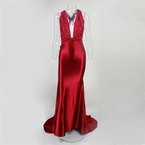 Yissang Satin Long Dress Women Elegant Backless Summer Dress Sexy V Neck Maxi Long Party Dresses Bandage Vestidos Pajamas