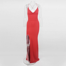 Yissang Sexy Summer Dress Women High Split Autumn Maix Long Dress Spaghetti Strap Party Dress Backless Female Vestidos
