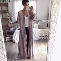 Women Casual Snakeskin Printed Vintage Kimono Cardigan Ladies Summer Long Crochet Chiffon Cover-ups Kimono Loose Blouse Tops