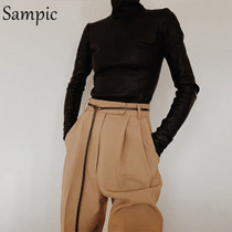 Sampic casual OL loose office ladies high waist wide leg pants women trousers summer pants black plus size pantalon fashion 2020