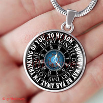 To My Son Luxury Necklace: Idea Birthday Gift For Son, "Though I May Be Far Away I Am Thinking Of You, Every Monute Of Every Day, Love Dad"379SS