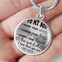 To My Son Luxury Necklace: Idea Birthday Gift For Son, "I Adore Your Smile, I Cherish Your Hugs, I Admire Your Heart, But Most Of All I Love That You Are My Son"377SO