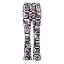 WannaThis Split Side Flare Pant Women Pattern Print Women Autumn Casual Slim Streetwear High Waist Trousers Fashion Female Pants