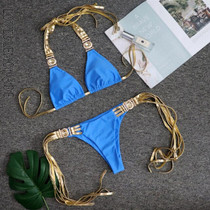 LOVE & LEMONADE Sexy Gold Band Women's Bikini with Rhinestone Jewelry LMSW26