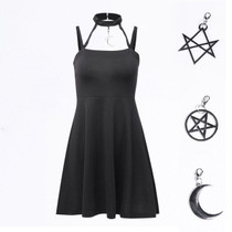 MIOFAR Ladies Dress Gothic Punk Hollow Mini Bodycon Clothing Female Sexy Slim Sleeveless Harajuku Dresses for Women Send Pendant