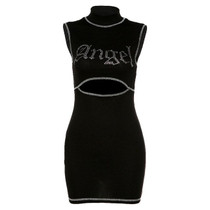 MIOFAR 2020 Sleeveless Bodycon Mini Dress Mujer Fashion Hollow Angel Letter Printing Slim Dress Women Summer Street Casual Wear