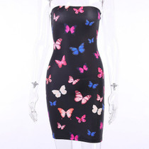 MIOFAR Summer Slim Bodycon Casual Gothic Mini Pencil Sundress Dress for Women Sexy Butterfly Printed Dress Ladies Short Dresses