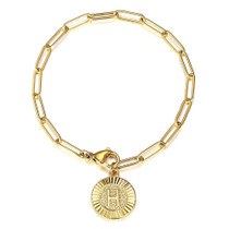 Punk Miami Gold Initial Charm Bracelet Stainless Steel Rolo Box Chain A-Z Letter Bracelets for Women Men Length Adjustable DB294