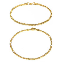 Gold Color Stainless Steel 2Pcs/Set Anklet Chains for Women Simple Anklets Summer Beach Foot Jewelry Friendship Leg Chain KAM01B