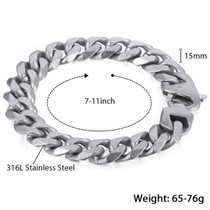 Fashion Matte Polished 316L Stainless Steel Bracelet For Men Boy Cut Curb Cuban Link Chain Male Hip Hop Jewelry Gift 15mm HBM109