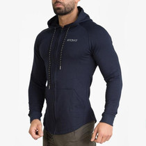 Men cotton Hoodies Fashion Casual Zipper sweatshirt gyms fitness Bodybuilding workout slim sportswear Hooded jacket clothing