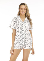 Love Printed Satin Short Sleeve Button Down Shorts Pajamas Set/Free Shipping