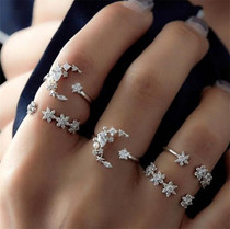 Cute Crystal Moon & Star Ring Set