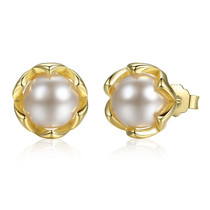 BAMOER 925 Sterling Silver Cultured Elegance Stud Earrings With White Fresh Water Cultured Pearl