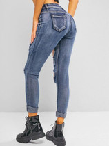 Distressed Ripped Mid Waist Skinny Jeans
