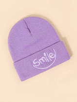 SMILE Letter Embroidery Purple Knit Beanie