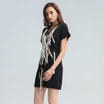Drawstring V-Neck mini dress