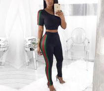 Luxury 2 piece side stripe crop top pants set