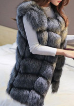 Grey Draped Faux Fur Thick Sleeveless Fashion Coat