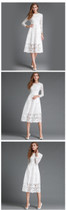 Autumn Summer Dress Women Elegant Sexy Hollow Out Black White Lace Dress Vintage Long A-Line Party Dresses Female