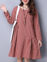 Casual Round Neck Plaid Long Sleeve Shift Dress