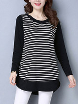 Casual Loose Round Neck Striped Long Sleeve T-Shirt