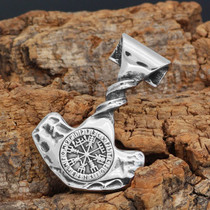 Twist Viking Thor Hammer Vegvisir Stainless Steel Pendant 24" Silver Necklace Unisex